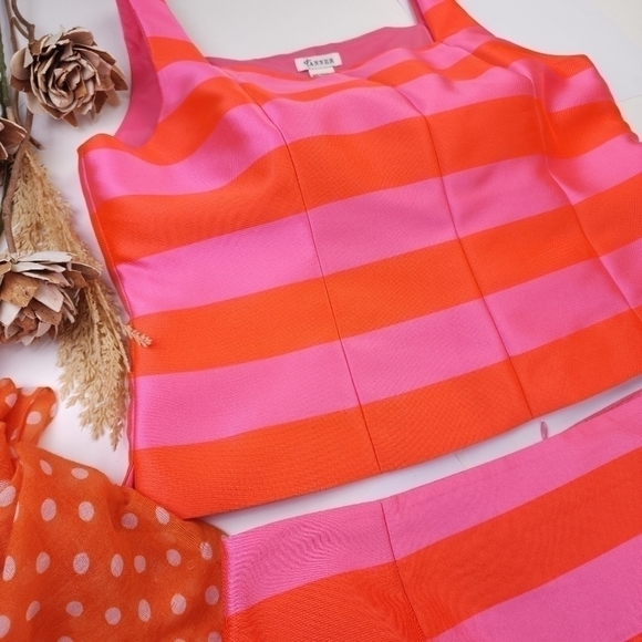 Tanner Doncaster Orange Pink Stripe Collaboration Skirt Suit Set Sz 14 - Picture 14 of 16